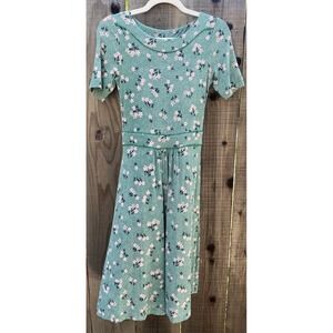 Boden Green Floral Midi Dress Women Sz 4P Comfort Stretch Short Sleeve